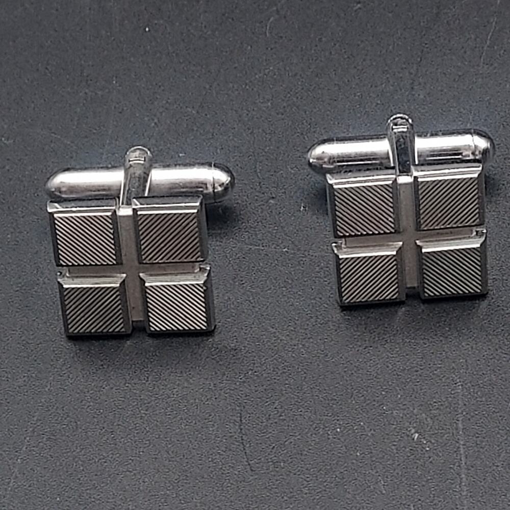 Square‎ Silver Tone Cufflinks Geometric Vintage Mens Accessory